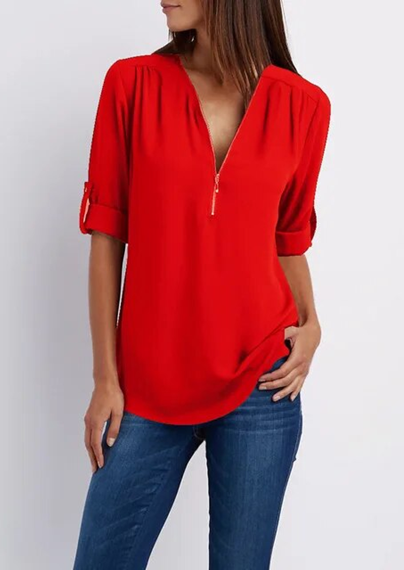 V-neck blouse with zip fastening