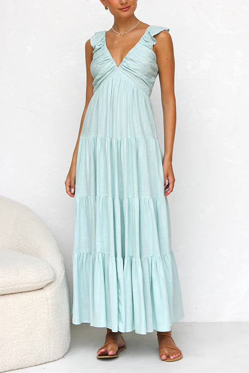 V-Neck Linen Maxi Dress