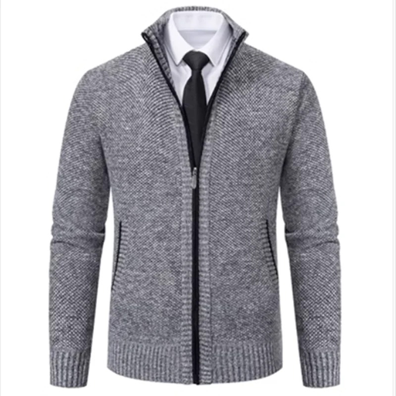 Elegant cardigan with zip and stand-up collar