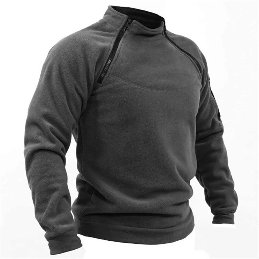 Tactical fleece pullover with zip and stand-up collar