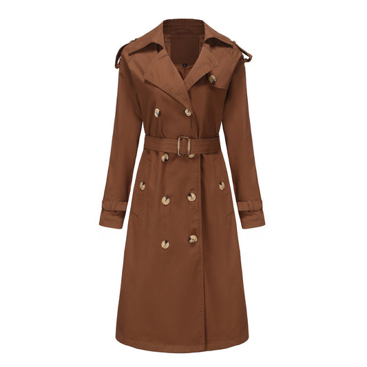 Women - Winter Trench Coat - Cotton with Waist Belt - Stylish Warm Outerwear for Cold Weather