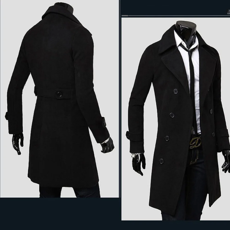 Long double-breasted coat with slim fit