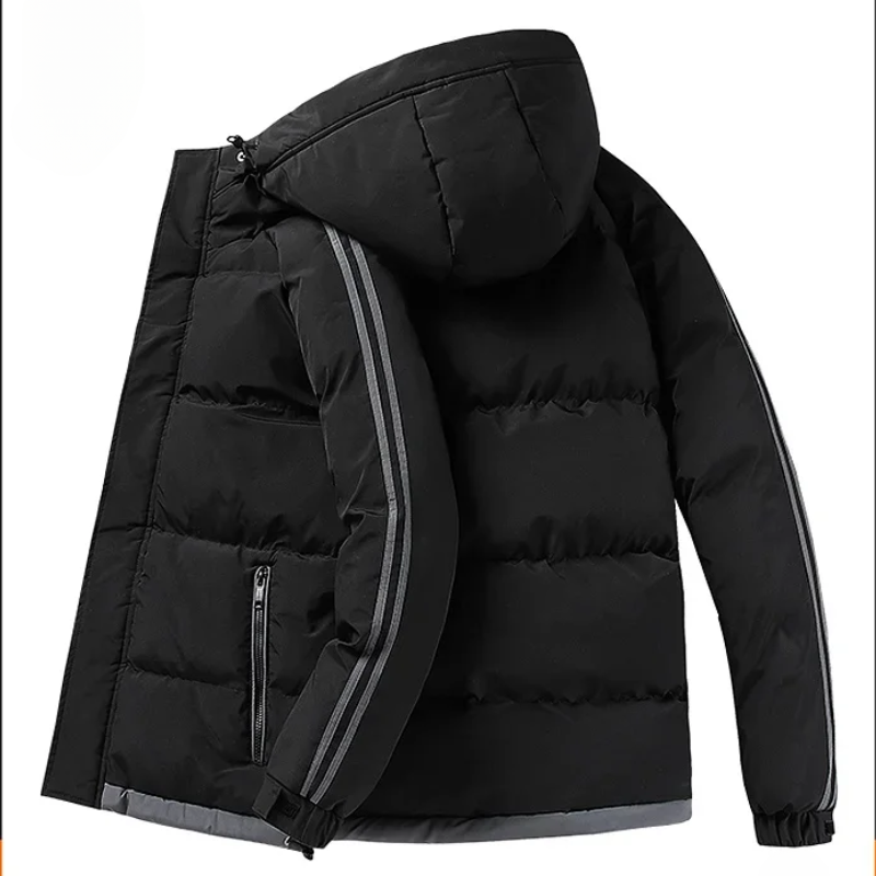 Men's puffer jacket with stripes and zip pockets