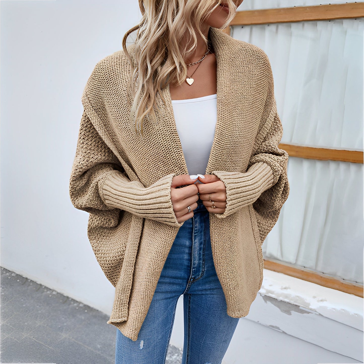 Women - Cardigan - Soft Knit with Cozy Batwing Sleeves - Essential Layering Piece