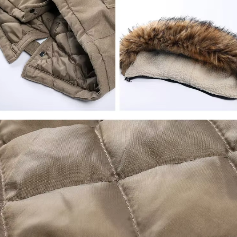 Men's Parka Winter Jacket With Detachable Faux Fur Collar And Warm Lining