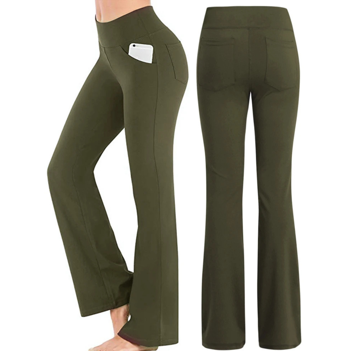 Flared Pants Ladies with High Waist and Phone Pocket