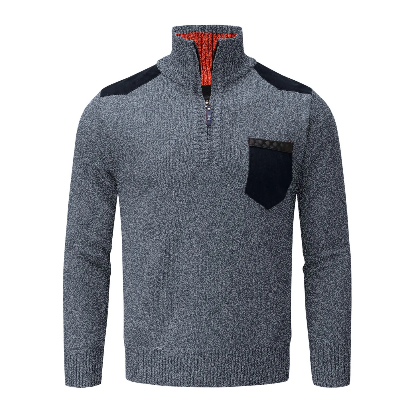 Knitted pullover with zip and breast pocket