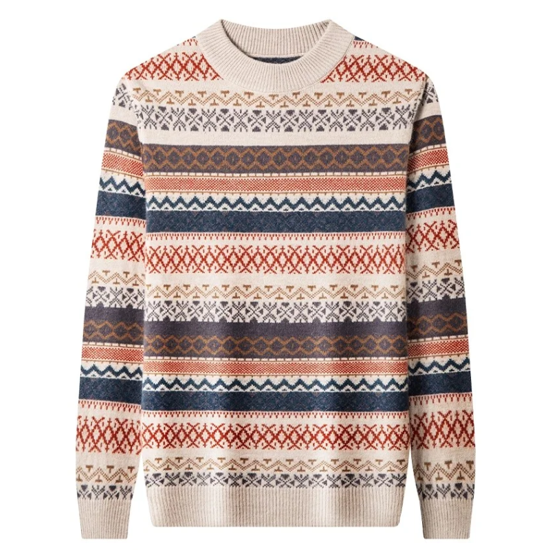 Men's patterned round neck jumper for winter comfort