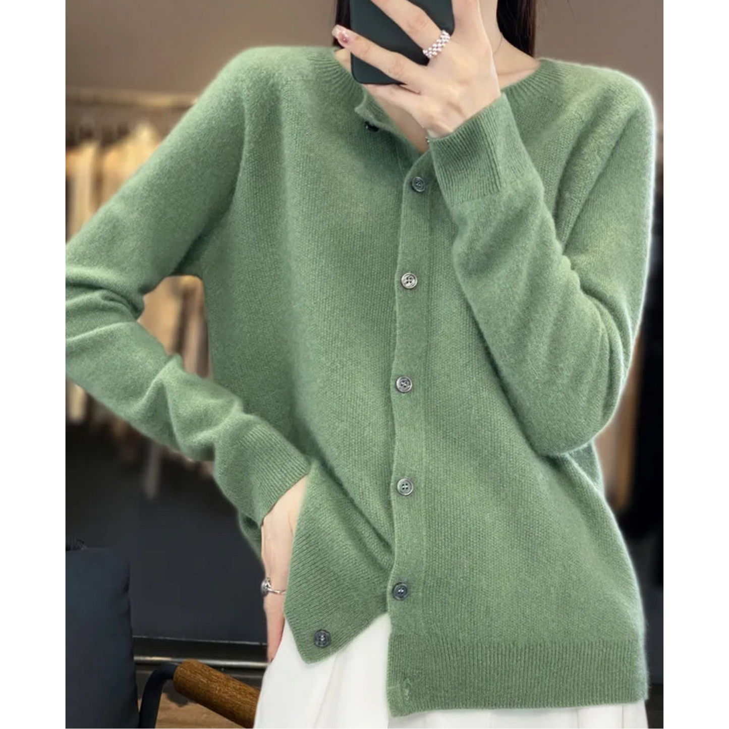 Wool Ladies O-neck Cardigan Cashmere Sweater