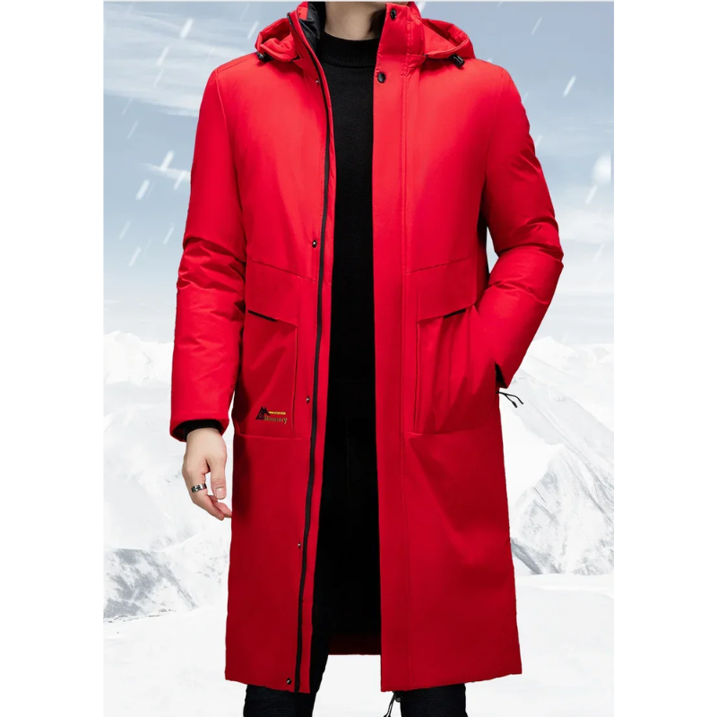 Men's parka winter jacket long cut with hood and warm lining