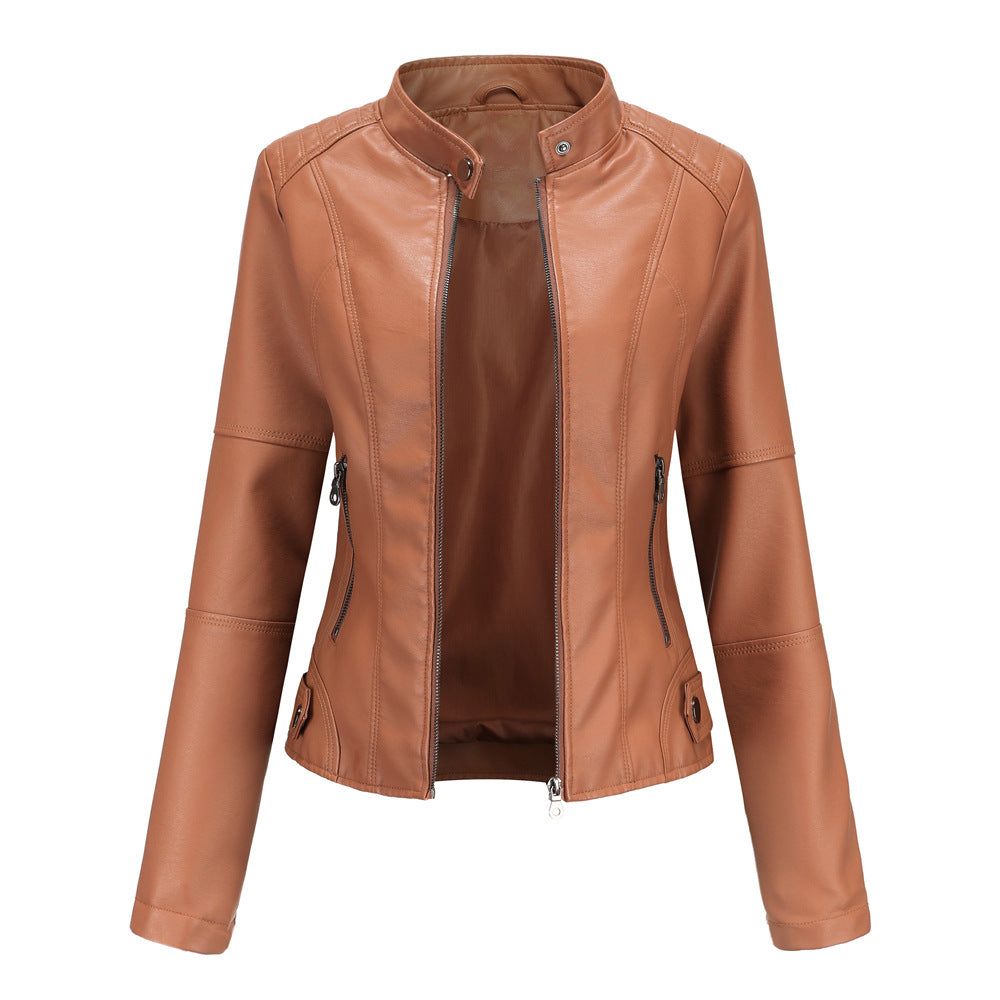 Women - Slim Leather Jacket - Lightweight Spring Style - Trendy Outerwear for Every Occasion