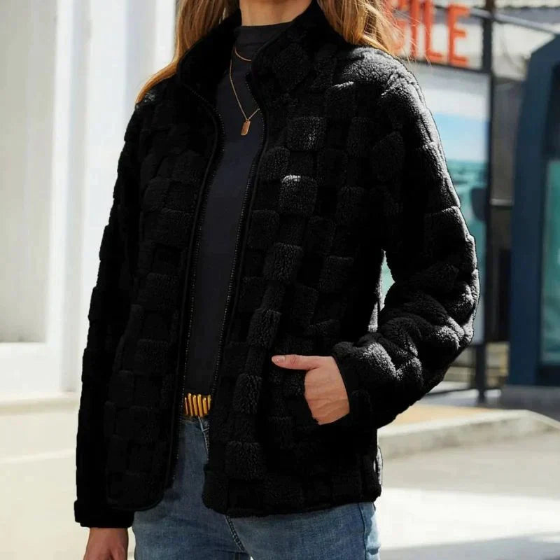 Women - Chequered Winter Jacket - Stylish & Warm - Ideal for Cold Weather Fashion