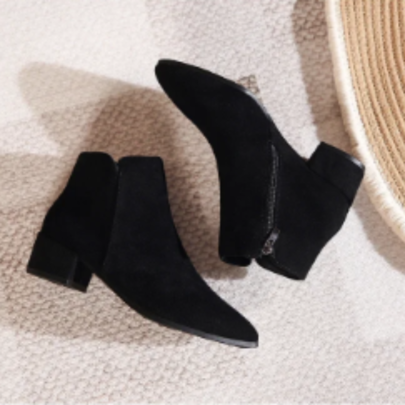 Low Heel Ankle Boots with Side Zip for Women