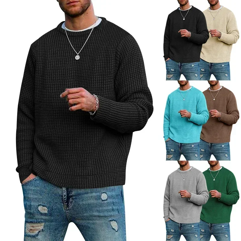 Textured round neck men's jumper for casual street style