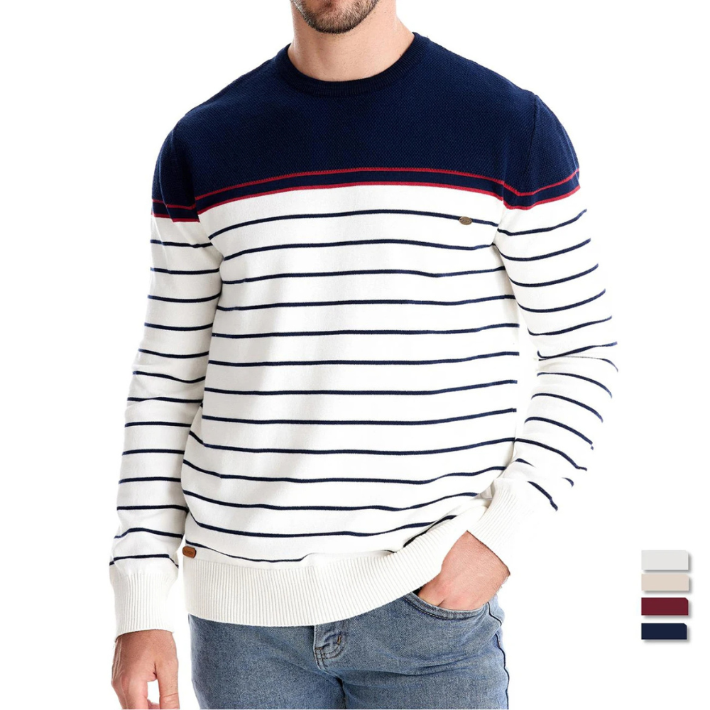 Striped round neck men's jumper in nautical style