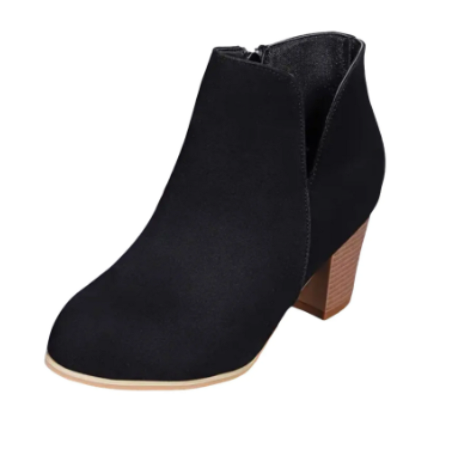 Ankle Boots with Block Heel, V-Snit and Side Zip