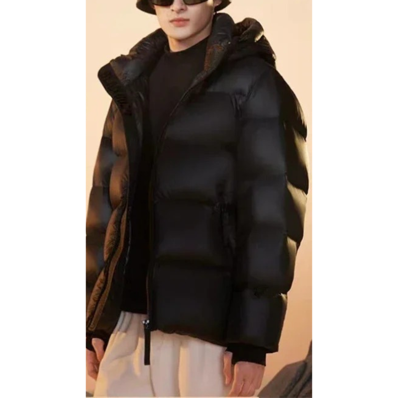 Men's puffer jacket with hood and side zip