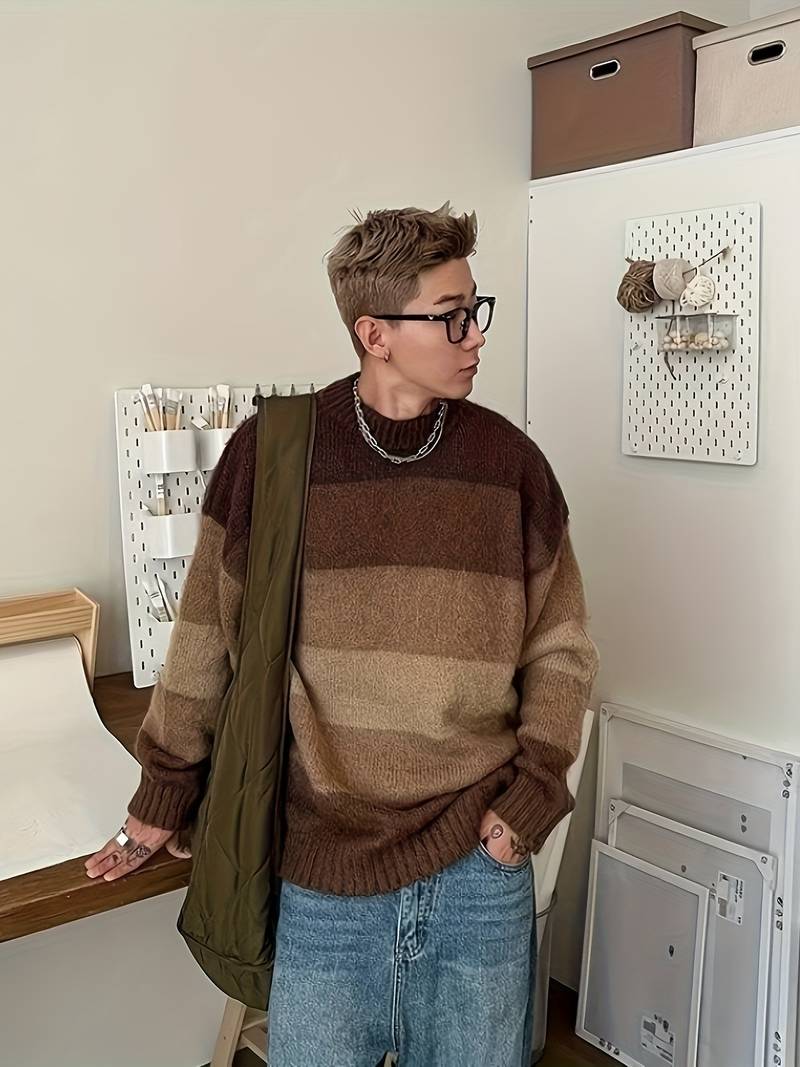 Men - Round Neck Jumper - Cozy Knit - Stylish Casual Sweater for Every Occasion