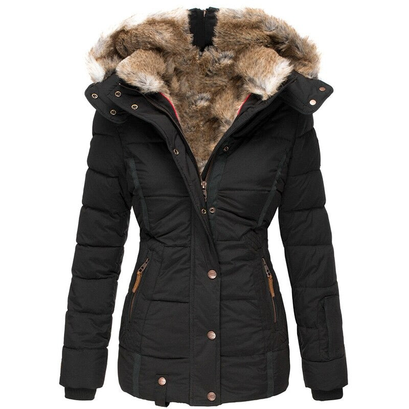 Warm winter jacket with detachable fur collar