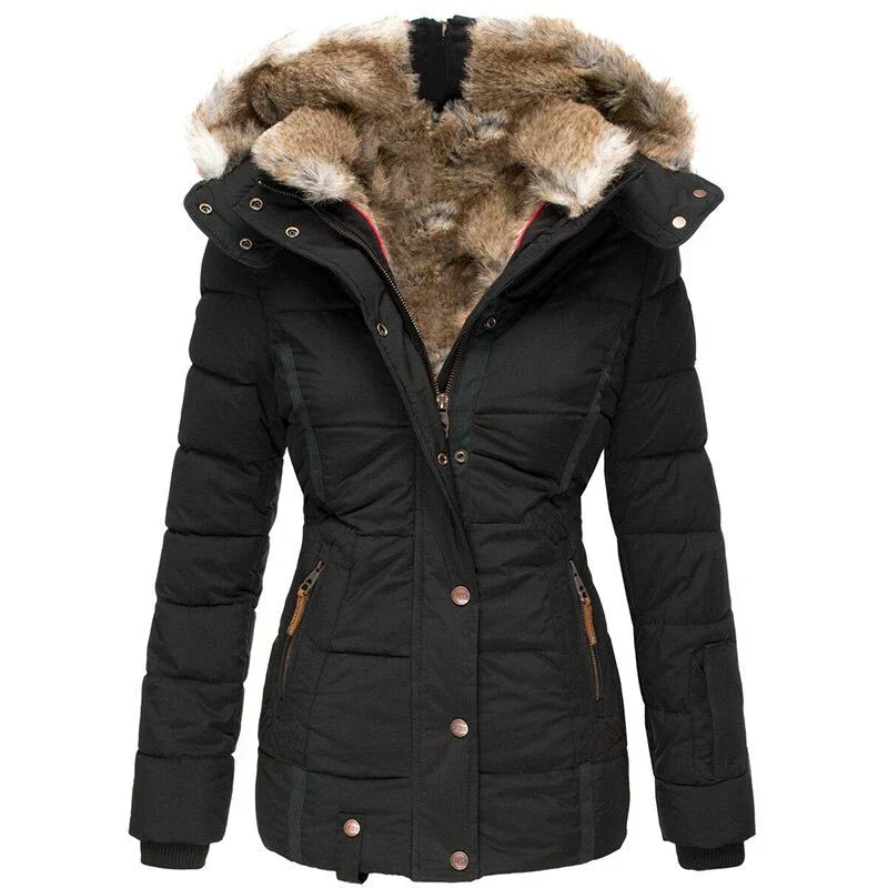 Fashionable winter coat with fur lining for women