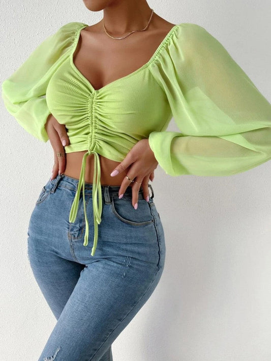 Off-the-shoulder long-sleeved blouse