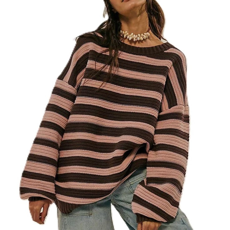 Women - Jumper - Striped, Loose Fit - Comfortable Casual Knitwear