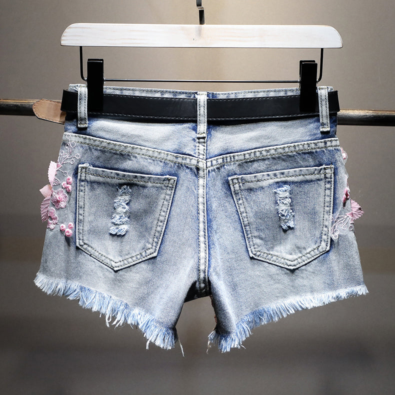 Relaxed Denim Shorts Women New Flowers