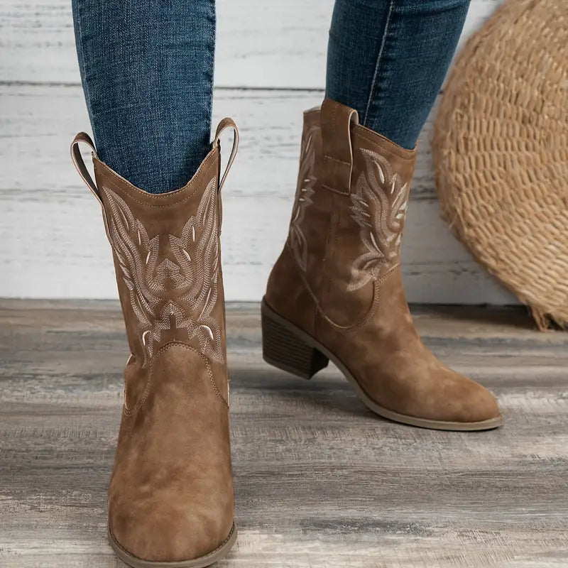 Retro leather ankle boots with chunky heel