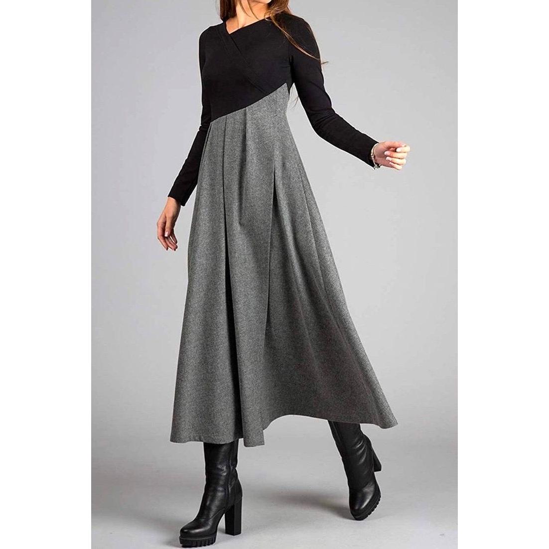 Women's Long Sleeve Dress - Grey-Black - Stylish Casual Wear - Ideal for Every Occasion