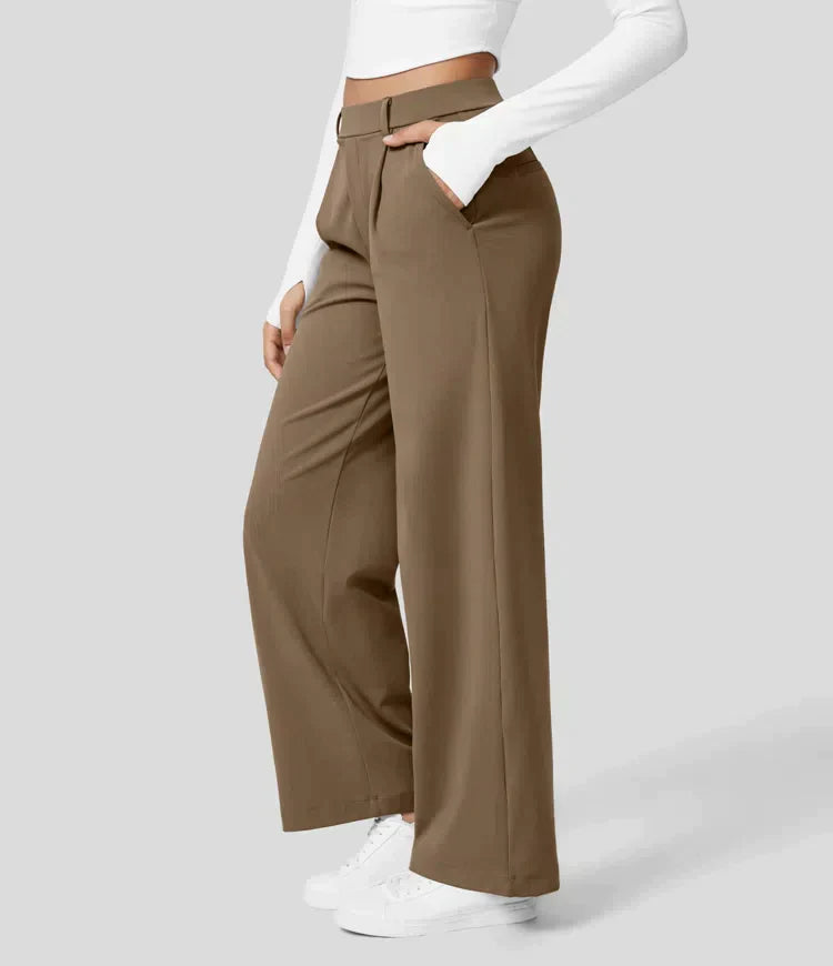 High-waisted straight leg stretch trousers