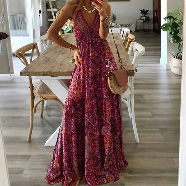 Boho print slip maxi dress