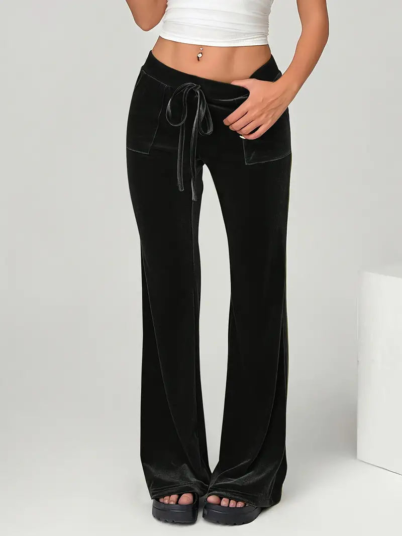 Women - Wide-Leg Trousers - Velvet - Stylish and Comfortable Velvet Wide-Leg Trousers for Women