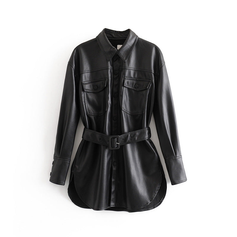 Women's Leather Trench Coat - Stylish & Chic - Perfect for Fashion-Forward Looks