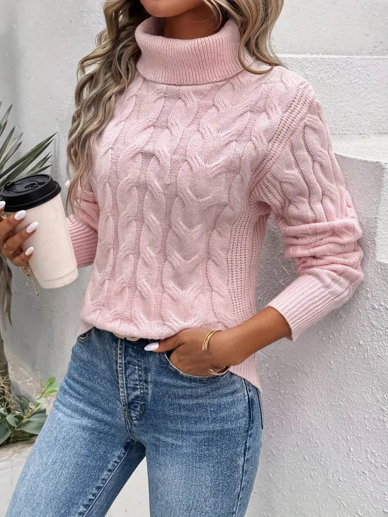 Women's cable knitted turtleneck jumper