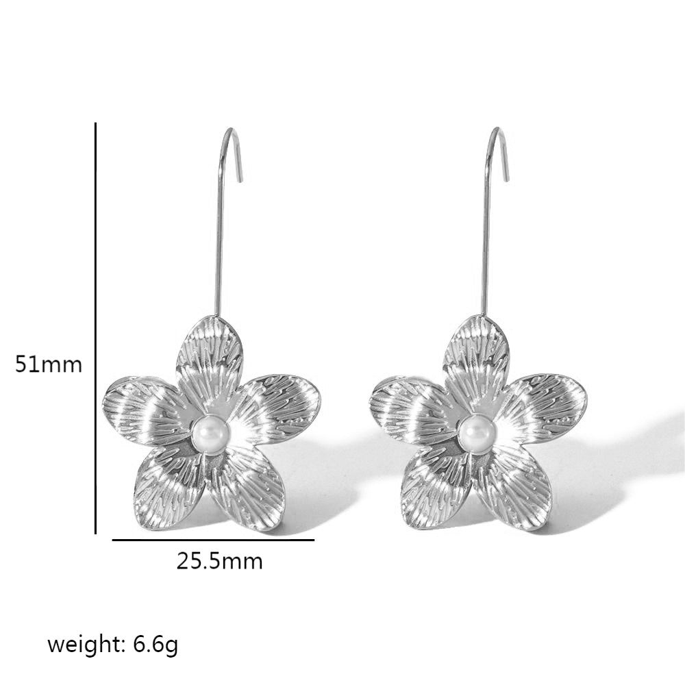 Women's - Stainless Steel Stud Earrings - Butterfly & Flower Motif - Elegant Jewelry for Everyday Elegance