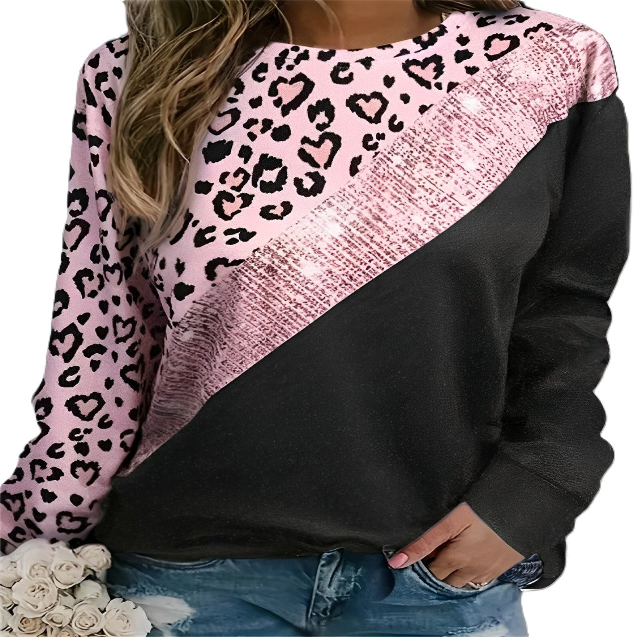 Women - Wide Jumper - Warm Knit with Trendy Print - Cozy Stylish Sweater for Fall