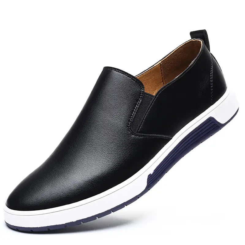 Leather slip-on shoes with soft sole