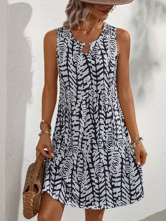 Abstract summer dress with round neckline