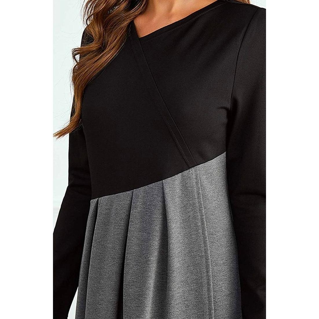 Women's Long Sleeve Dress - Grey-Black - Stylish Casual Wear - Ideal for Every Occasion