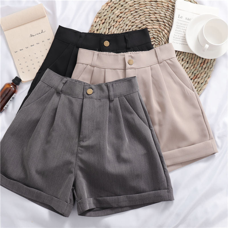 Comfortable colour all-match roll-up wide leg casual shorts