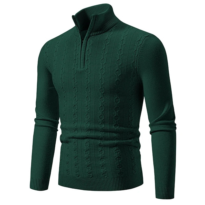 Knitted pullover with zip and cable pattern