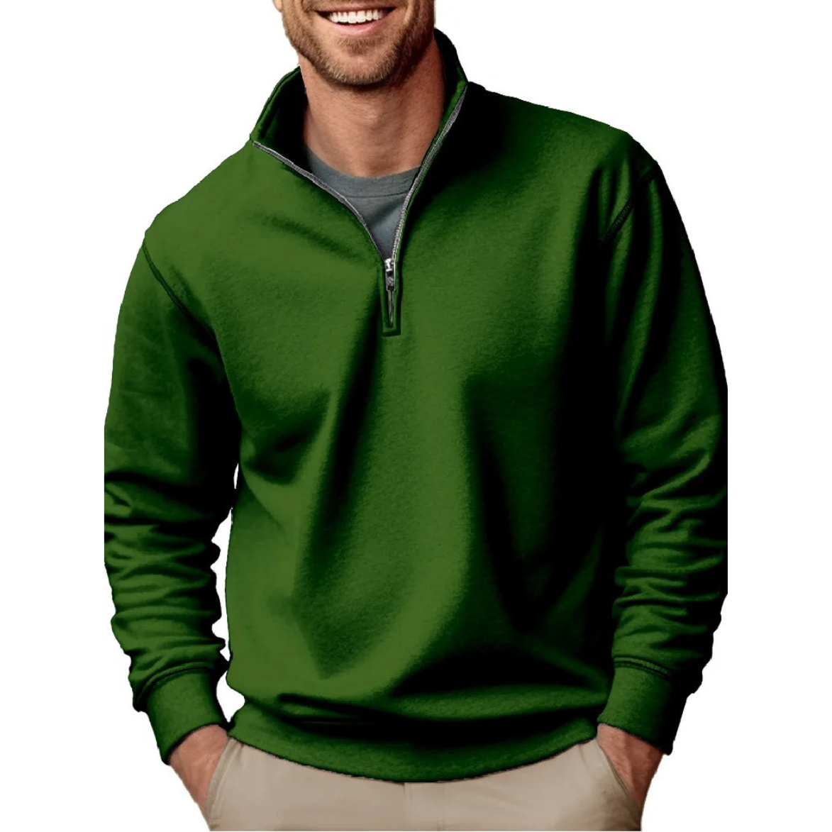 Comfortable sweatshirt with zip and stand-up collar