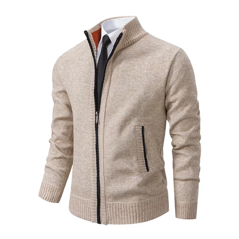 Elegant cardigan with zip and stand-up collar