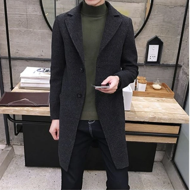 Slim-fit wool coat with lapel collar