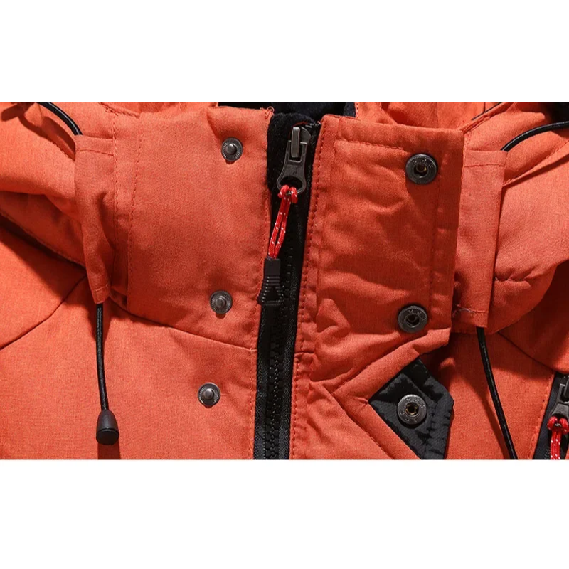 Men's puffer jacket with hood and multiple pockets