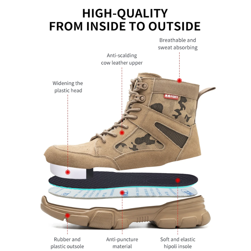 Boots with heat-resistant sole and reinforced toe protection