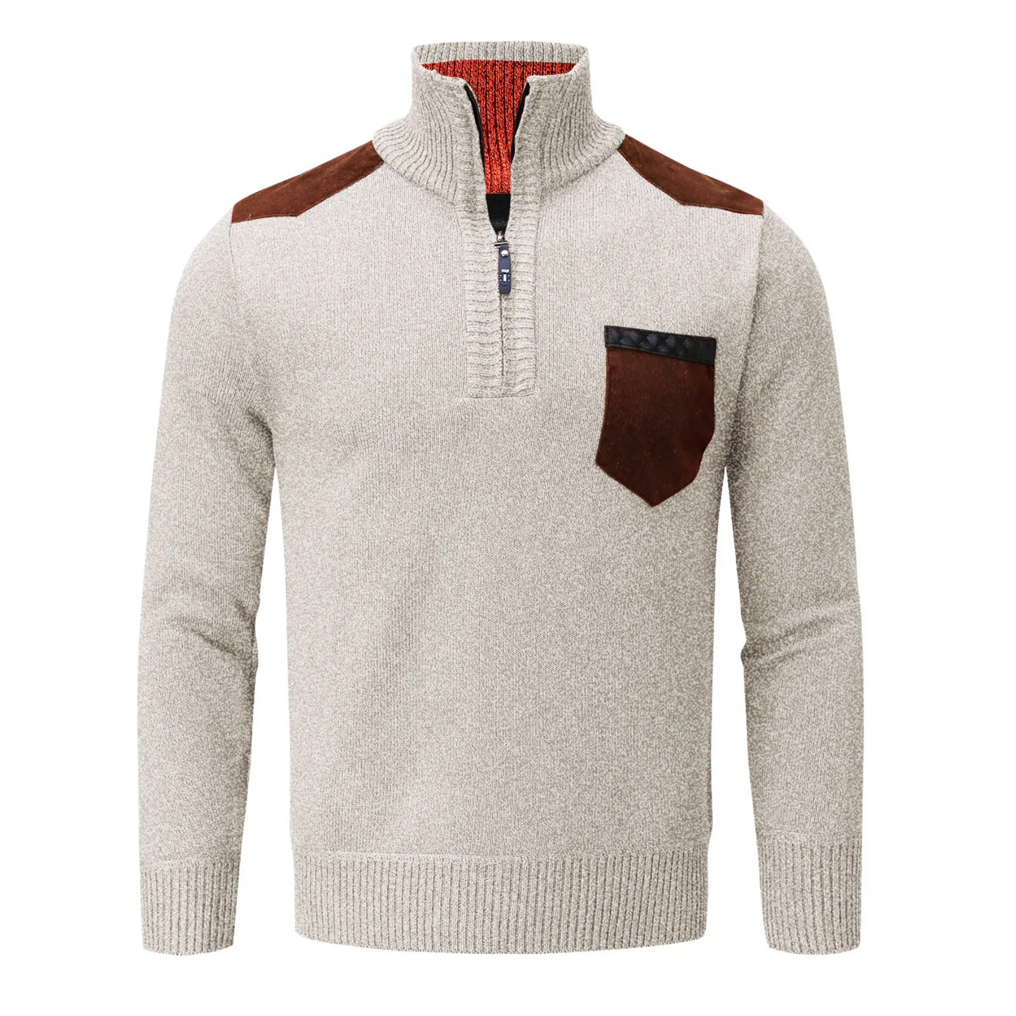 Knitted pullover with zip and breast pocket