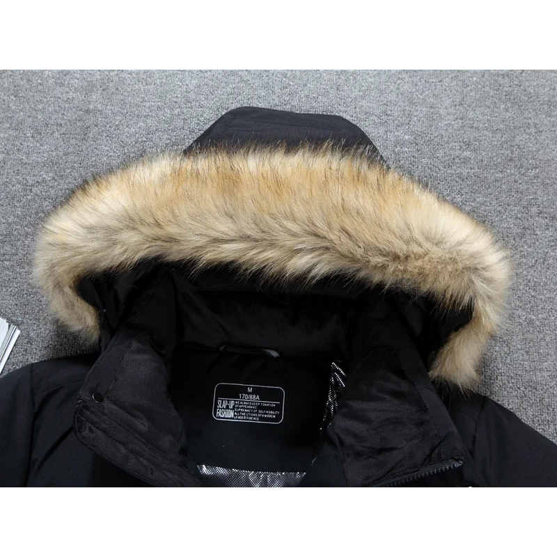 Men's parka winter jacket with fur hood and thick padding