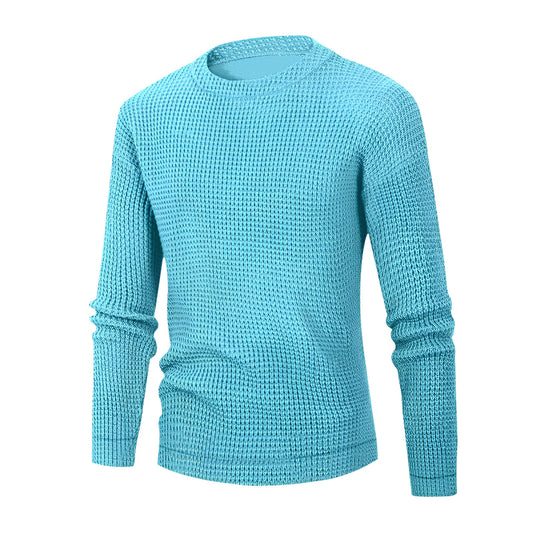 Men's Jumper - Waffle Knit - Round Neck Long Sleeve - Comfortable and Stylish Knitwear