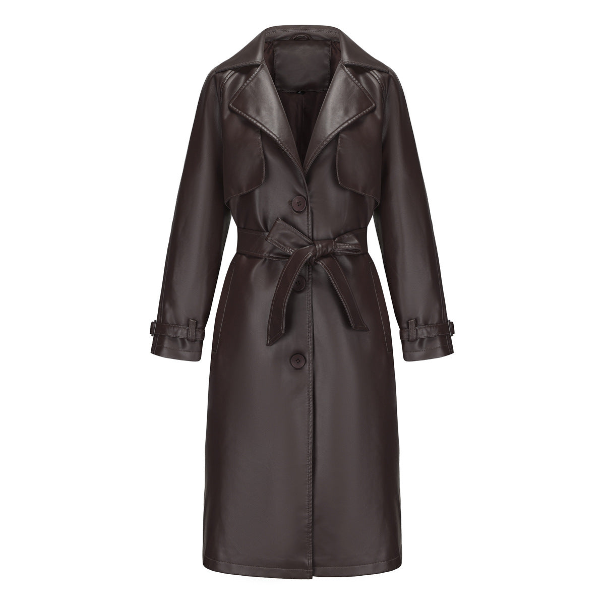 Women - Oversized Coat - Leather, Belted - Trendy Spring Outerwear